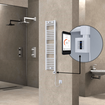  - Haiti Electric Towel Warmer 300x1200 Flat White Gloss (KTX4 Thermostat) 300 Watt Spiral Cable