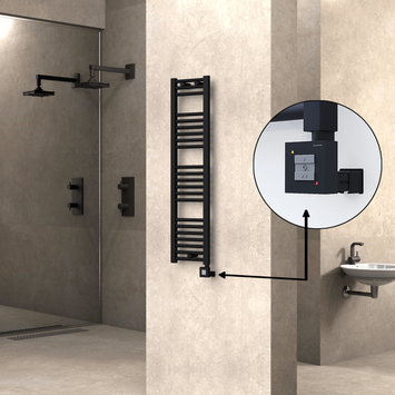 Radiva - Haiti Electric Towel Warmer 300x1200 Flat Black Matt (KTX1 Thermostat) 300 Watt