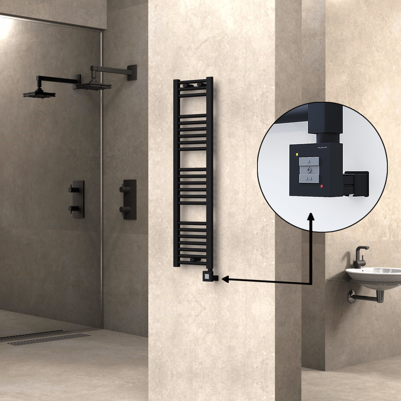 Haiti Electric Towel Warmer 300x1200 Flat Black Matt (KTX1 Thermostat) 300 Watt