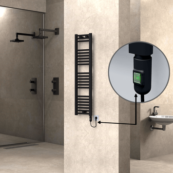 Radiva - Haiti Electric Towel Warmer 300x1200 Flat Black Matt (On/Off Button) 300 Watt