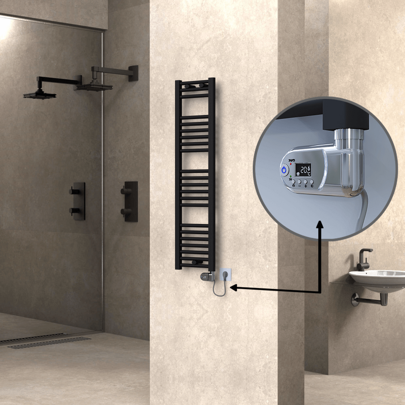Haiti Electric Towel Warmer 300x1200 Flat Black Matt (Thesis Thermostat) 300 Watt