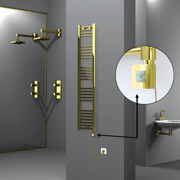 Radiva - Haiti Electric Towel Warmer 300x1500 Flat Gold (KTX1 Thermostat) 300 Watt Spiral Cable