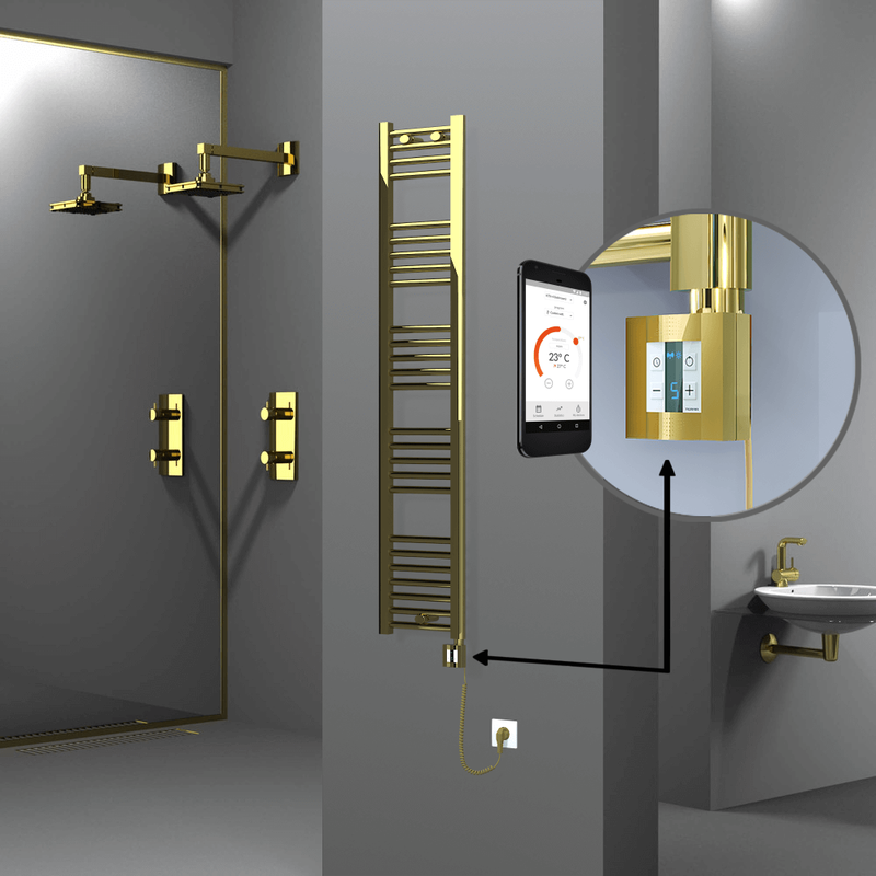 Haiti Electric Towel Warmer 300x1500 Flat Gold (KTX4 Thermostat) 300 Watt Spiral Cable