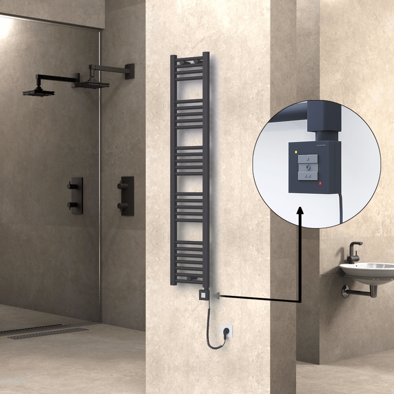 Haiti Electric Towel Warmer 300x1500 Flat Anthracite Textured (KTX1 Thermostat) 600 Watt Spiral Cable