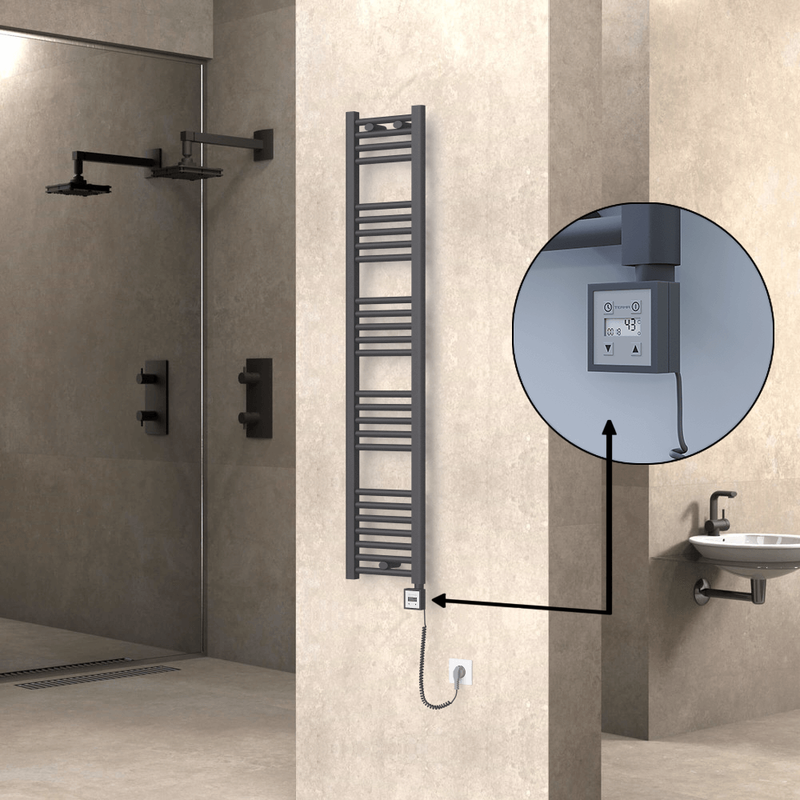 Haiti Electric Towel Warmer 300x1500 Flat Anthracite Textured (KTX3 Thermostat) 600 Watt Spiral Cable