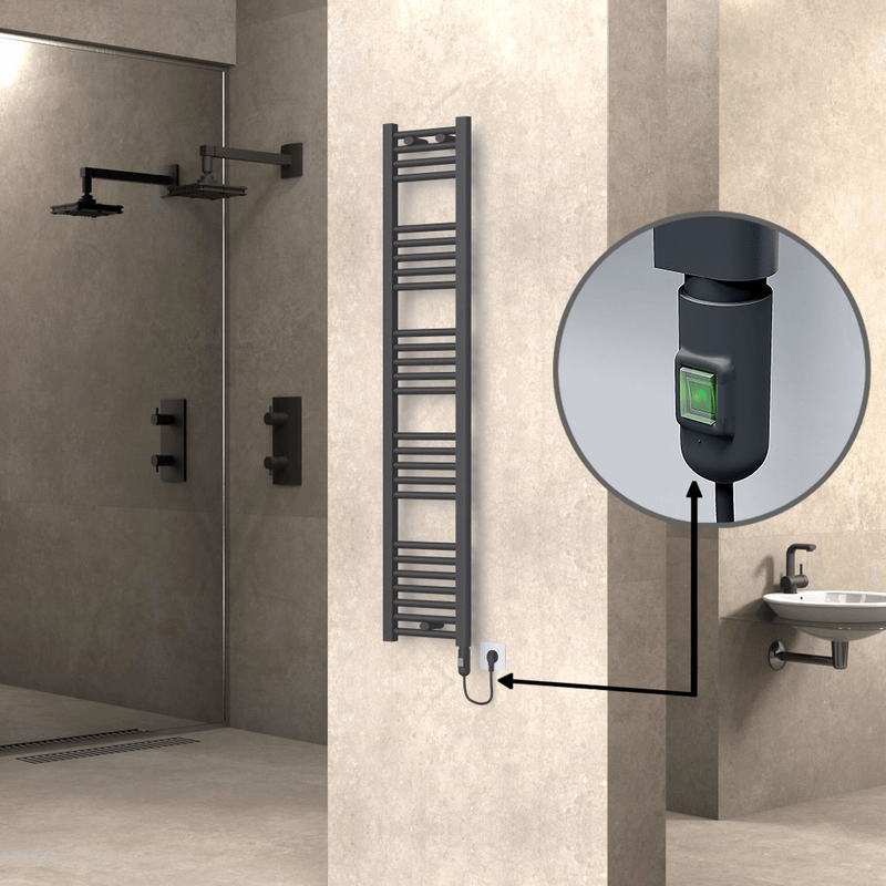 Haiti Electric Towel Warmer 300x1500 Flat Anthracite Textured (On/Off Button) 600 Watt