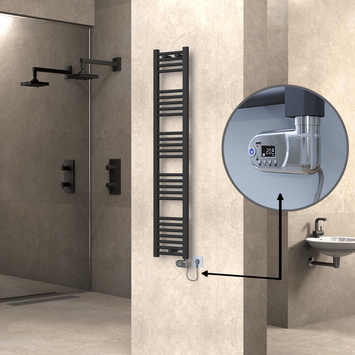 Radiva - Haiti Sèche Serviettes Electrique 300x1500 Anthracite (Thermostat Thesis) 600 Watt