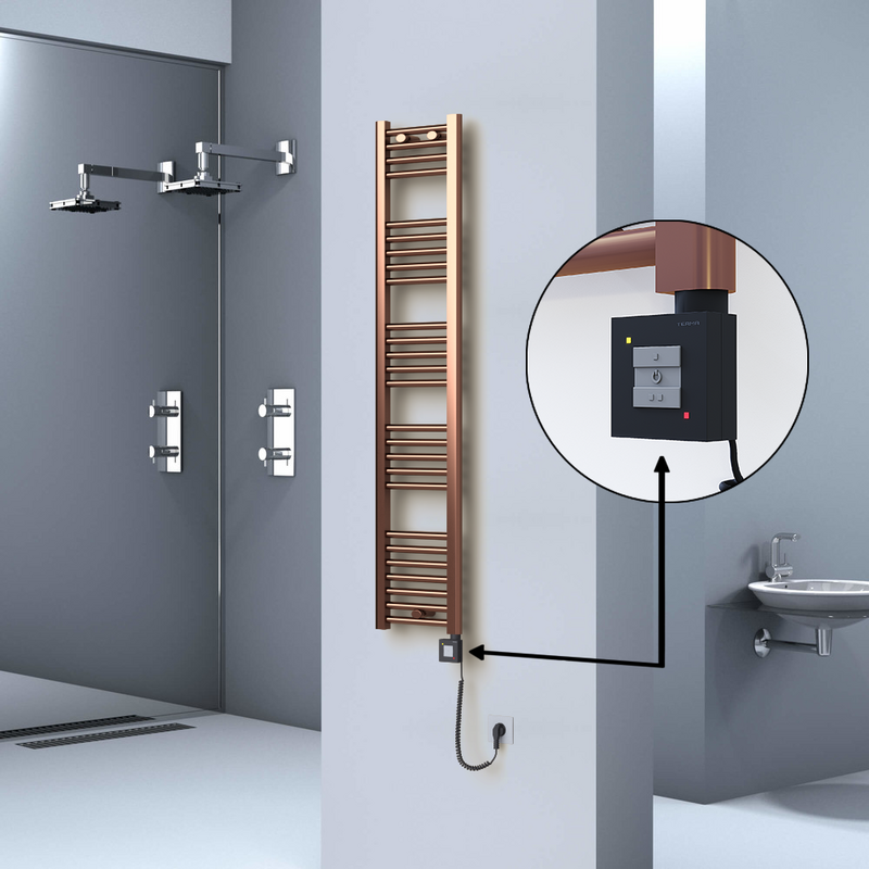 Haiti Electric Towel Warmer 300x1500 Flat Antique Copper Gloss (KTX1 Thermostat) 300 Watt Spiral Cable