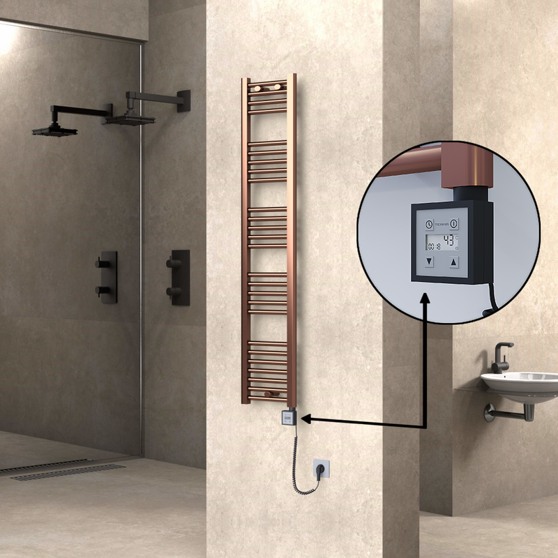 Haiti Electric Towel Warmer 300x1500 Flat Antique Copper Gloss (KTX3 Thermostat) 300 Watt Spiral Cable