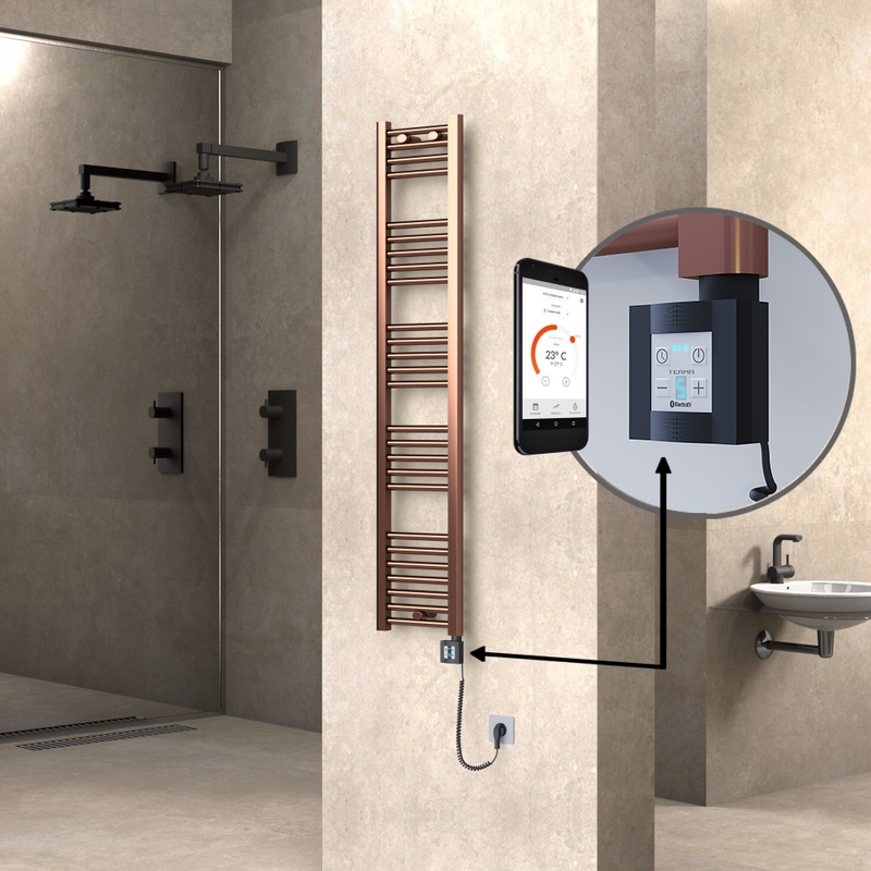 Haiti Electric Towel Warmer 300x1500 Flat Antique Copper Gloss (KTX4 Thermostat) 300 Watt Spiral Cable