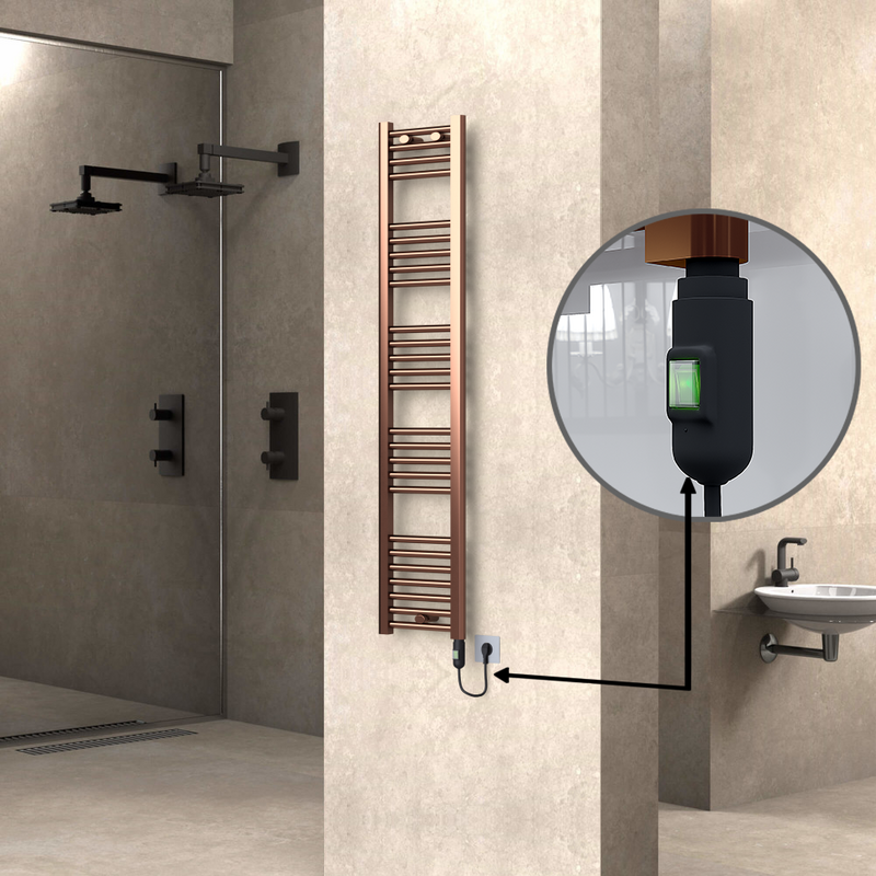Haiti Electric Towel Warmer 300x1500 Flat Antique Copper Gloss (On/Off Button) 300 Watt