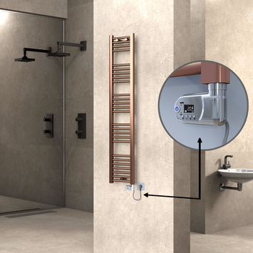  - Haiti Electric Towel Warmer 300x1500 Flat Antique Copper Gloss (Thesis Thermostat) 300 Watt