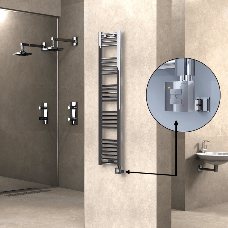 Haiti Electric Towel Warmer 300x1500 Flat Chrome (KTX1 Thermostat) 300 Watt