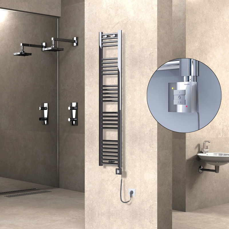 Haiti Electric Towel Warmer 300x1500 Flat Chrome (KTX1 Thermostat) 300 Watt Spiral Cable