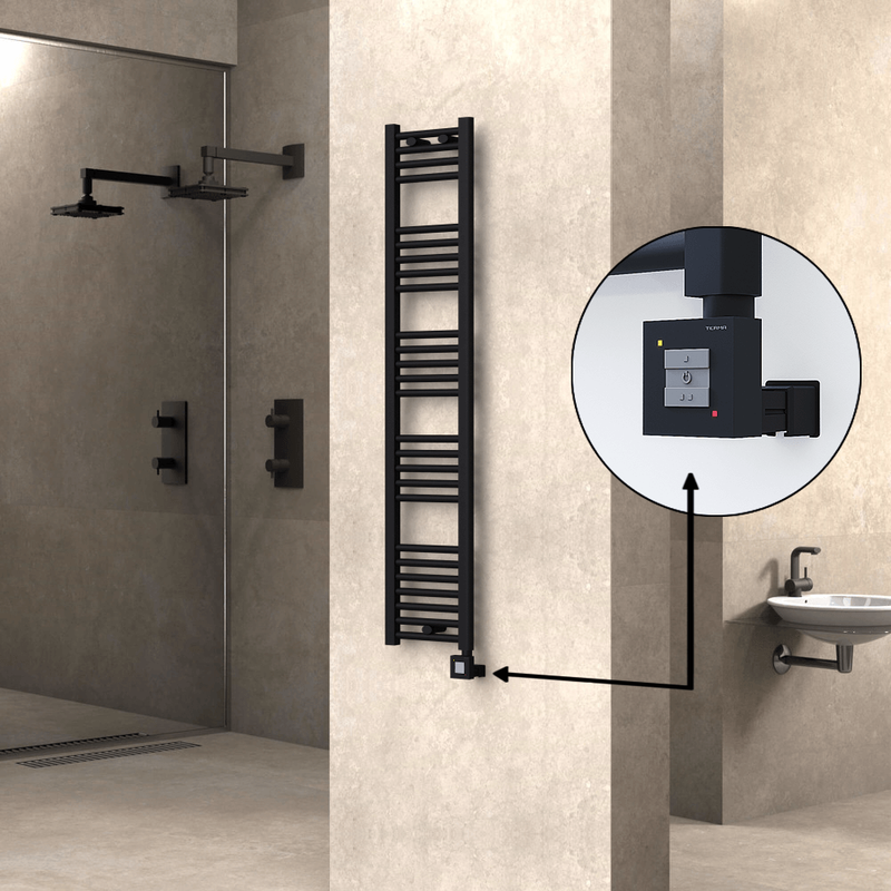 Haiti Electric Towel Warmer 300x1500 Flat Black Matt (KTX1 Thermostat) 600 Watt