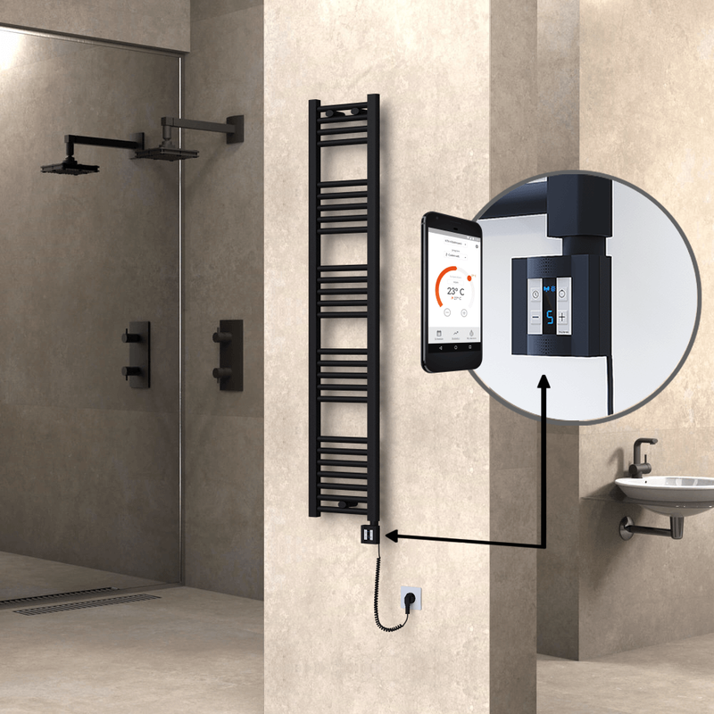 Haiti Sèche Serviettes Electrique 300x1500 Noir mat Ktx4 600 Watt Câble en spirale