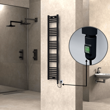 Radiva - Haiti Electric Towel Warmer 300x1500 Flat Black Matt (On/Off Button) 600 Watt