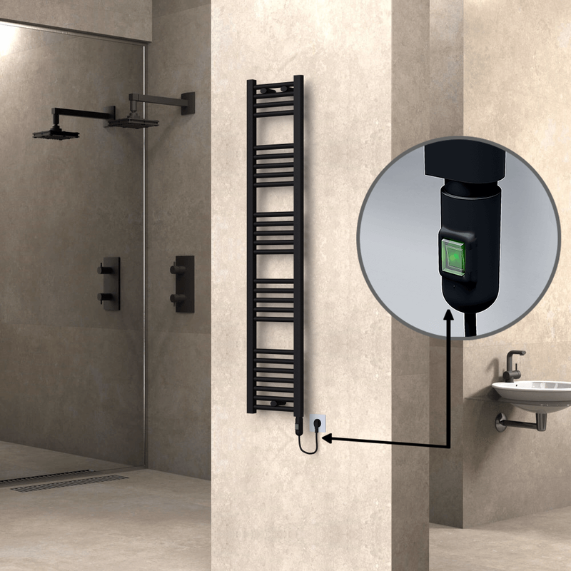 Haiti Electric Towel Warmer 300x1500 Flat Black Matt (On/Off Button) 600 Watt