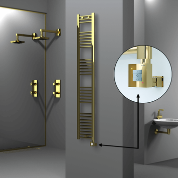 Radiva - Haiti Electric Towel Warmer 300x1800 Flat Gold (KTX1 Thermostat) 300 Watt