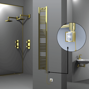 Radiva - Haiti Electric Towel Warmer 300x1800 Flat Gold (KTX3 Thermostat) 300 Watt Spiral Cable