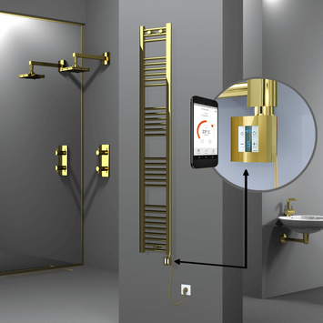 Radiva - Haiti Electric Towel Warmer 300x1800 Flat Gold (KTX4 Thermostat) 300 Watt Spiral Cable