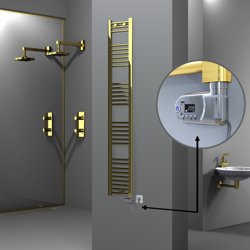 Haiti Electric Towel Warmer 300x1800 Flat Gold (Thesis Thermostat) 300 Watt
