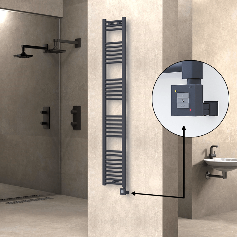 Haiti Electric Towel Warmer 300x1800 Flat Anthracite Textured (KTX1 Thermostat) 600 Watt