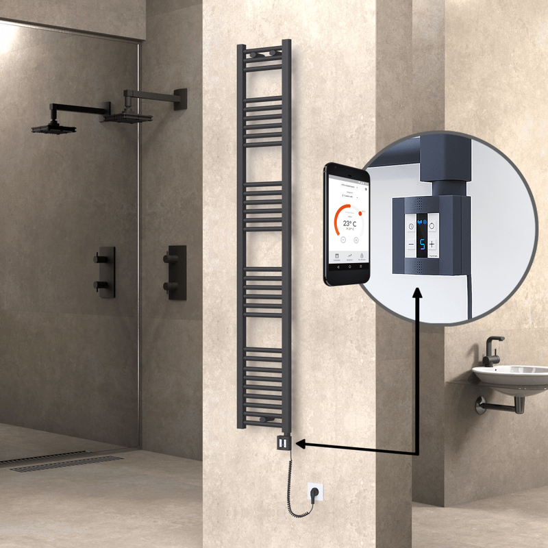 Haiti Electric Towel Warmer 300x1800 Flat Anthracite Textured (KTX4 Thermostat) 600 Watt Spiral Cable