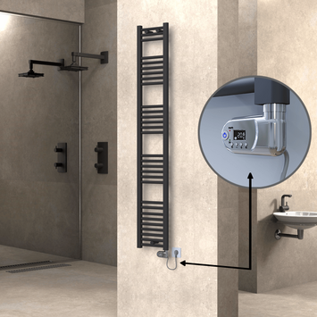 Radiva - Haiti Electric Towel Warmer 300x1800 Flat Anthracite Textured (Thesis Thermostat) 600 Watt