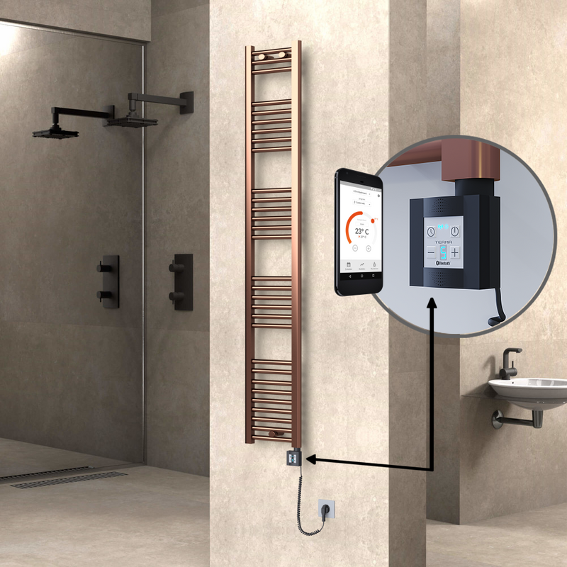 Haiti Electric Towel Warmer 300x1800 Flat Antique Copper Gloss (KTX4 Thermostat) 300 Watt Spiral Cable