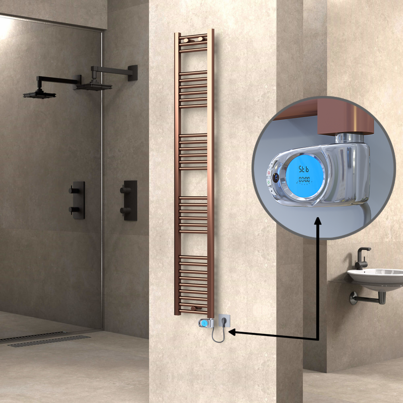 Haiti Electric Towel Warmer 300x1800 Flat Antique Copper Gloss (Musa Thermostat) 300 Watt