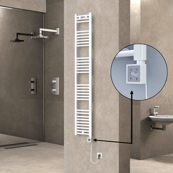  - Haiti Electric Towel Warmer 300x1800 Flat White Gloss (KTX3 Thermostat) 600 Watt Spiral Cable
