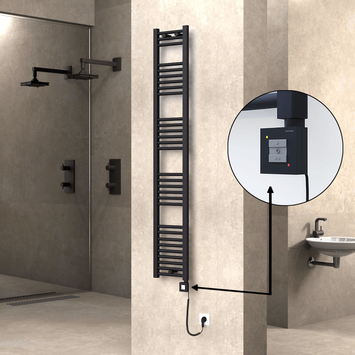 Radiva - Haiti Sèche Serviettes Electrique 300x1800 Noir mat Ktx1 600 Watt Câble en spirale