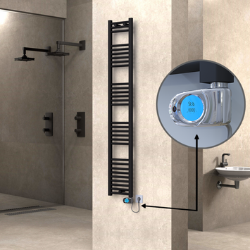 Radiva - Haiti Electric Towel Warmer 300x1800 Flat Black Matt (Musa Thermostat) 600 Watt