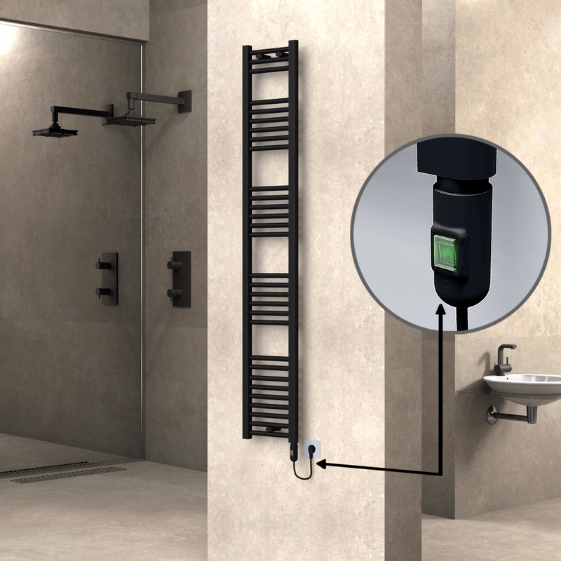 Haiti Electric Towel Warmer 300x1800 Flat Black Matt (On/Off Button) 600 Watt