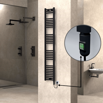 Radiva - Haiti Electric Towel Warmer 300x1800 Flat Black Matt (On/Off Button) 600 Watt