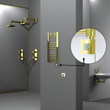 Radiva - Haiti Electric Towel Warmer 300x700 Flat Gold (KTX1 Thermostat) 200 Watt Spiral Cable Radiva - Haiti Electric Towel Warmer 300x700 Flat Gold (KTX1 Thermostat) 200 Watt Spiral Cable