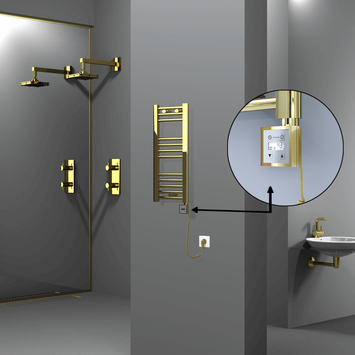 Radiva - Haiti Electric Towel Warmer 300x700 Flat Gold (KTX3 Thermostat) 200 Watt Spiral Cable Radiva - Haiti Electric Towel Warmer 300x700 Flat Gold (KTX3 Thermostat) 200 Watt Spiral Cable