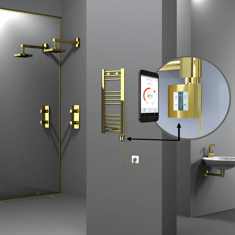 Haiti Electric Towel Warmer 300x700 Flat Gold (KTX4 Thermostat) 200 Watt Spiral Cable