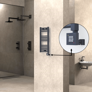 Radiva - Haiti Electric Towel Warmer 300x700 Flat Anthracite Textured (KTX1 Thermostat) 200 Watt