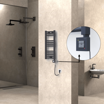 Radiva - Haiti Electric Towel Warmer 300x700 Flat Anthracite Textured (KTX1 Thermostat) 200 Watt Spiral Cable