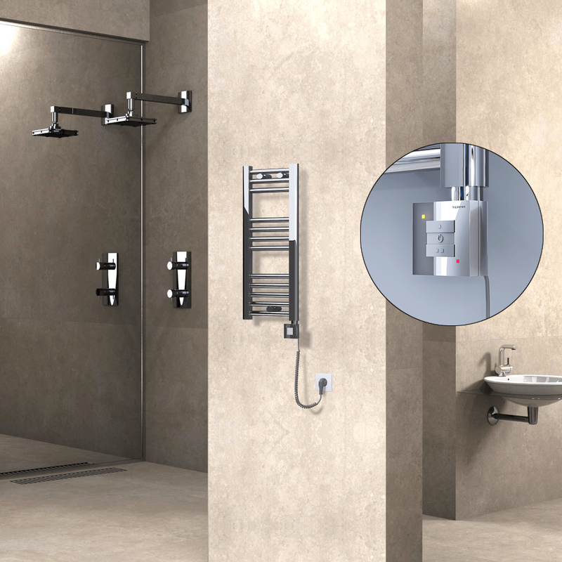 Haiti Electric Towel Warmer 300x700 Flat Chrome (KTX1 Thermostat) 200 Watt Spiral Cable