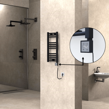 Radiva - Haiti Sèche Serviettes Electrique 300x700 Noir mat Ktx3 200 Watt Câble en spirale