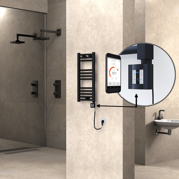 Radiva - Haiti Electric Towel Warmer 300x700 Flat Black Matt (KTX4 Thermostat) 200 Watt Spiral Cable