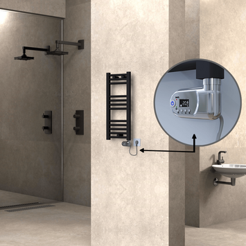 Radiva - Haiti Electric Towel Warmer 300x700 Flat Black Matt (Thesis Thermostat) 200 Watt