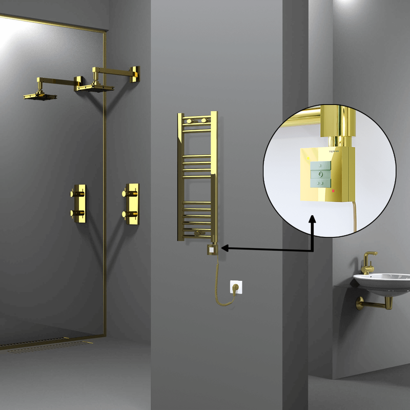 Haiti Electric Towel Warmer 300x800 Flat Gold (KTX1 Thermostat) 200 Watt Spiral Cable