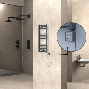 Radiva - Haiti Electric Towel Warmer 300x800 Flat Anthracite Textured (KTX3 Thermostat) 200 Watt Spiral Cable