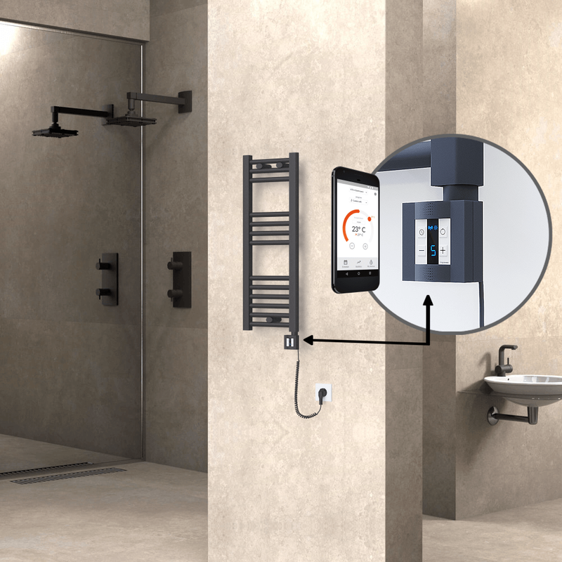Haiti Electric Towel Warmer 300x800 Flat Anthracite Textured (KTX4 Thermostat) 200 Watt Spiral Cable