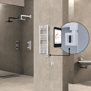  - Haiti Electric Towel Warmer 300x800 Flat White Gloss (KTX4 Thermostat) 200 Watt Spiral Cable