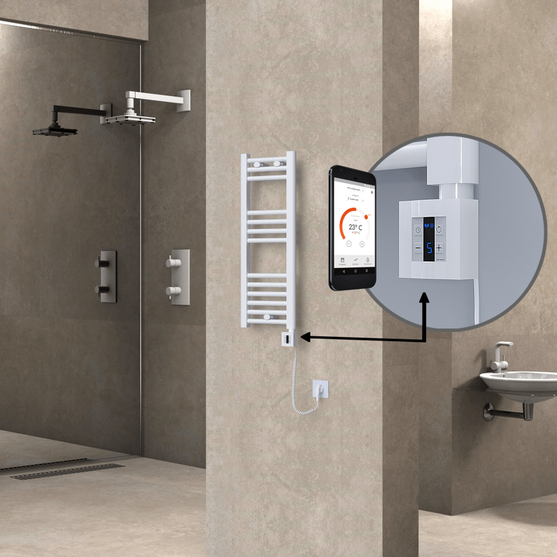 Haiti Electric Towel Warmer 300x800 Flat White Gloss (KTX4 Thermostat) 200 Watt Spiral Cable